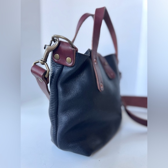 Go Forth Goods Avery Leather Tote Bag Mini Crossbody Color Block - Picture 3 of 15